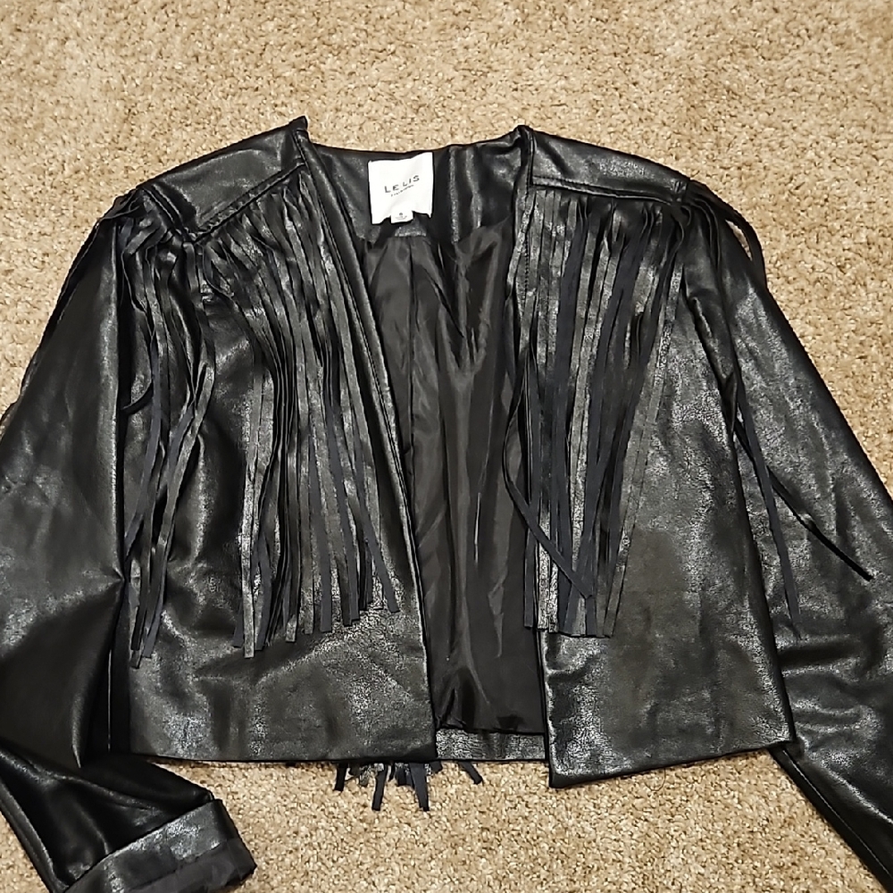 Black Leather Jacket with Cropped Design and Full Length Sleeves